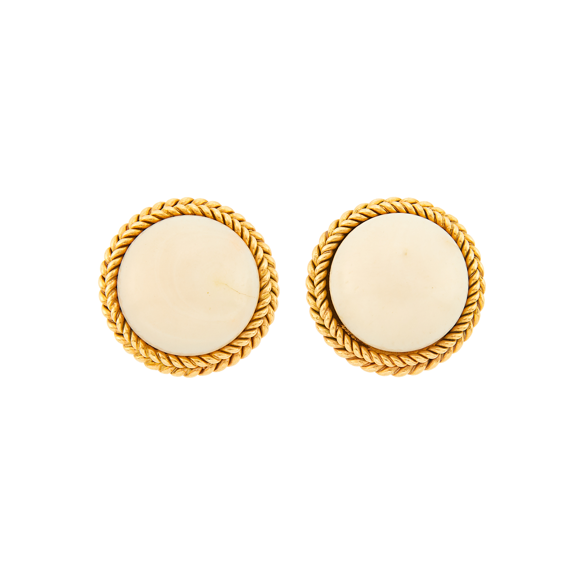Lot image - Pair of Gold and White Coral Earclips