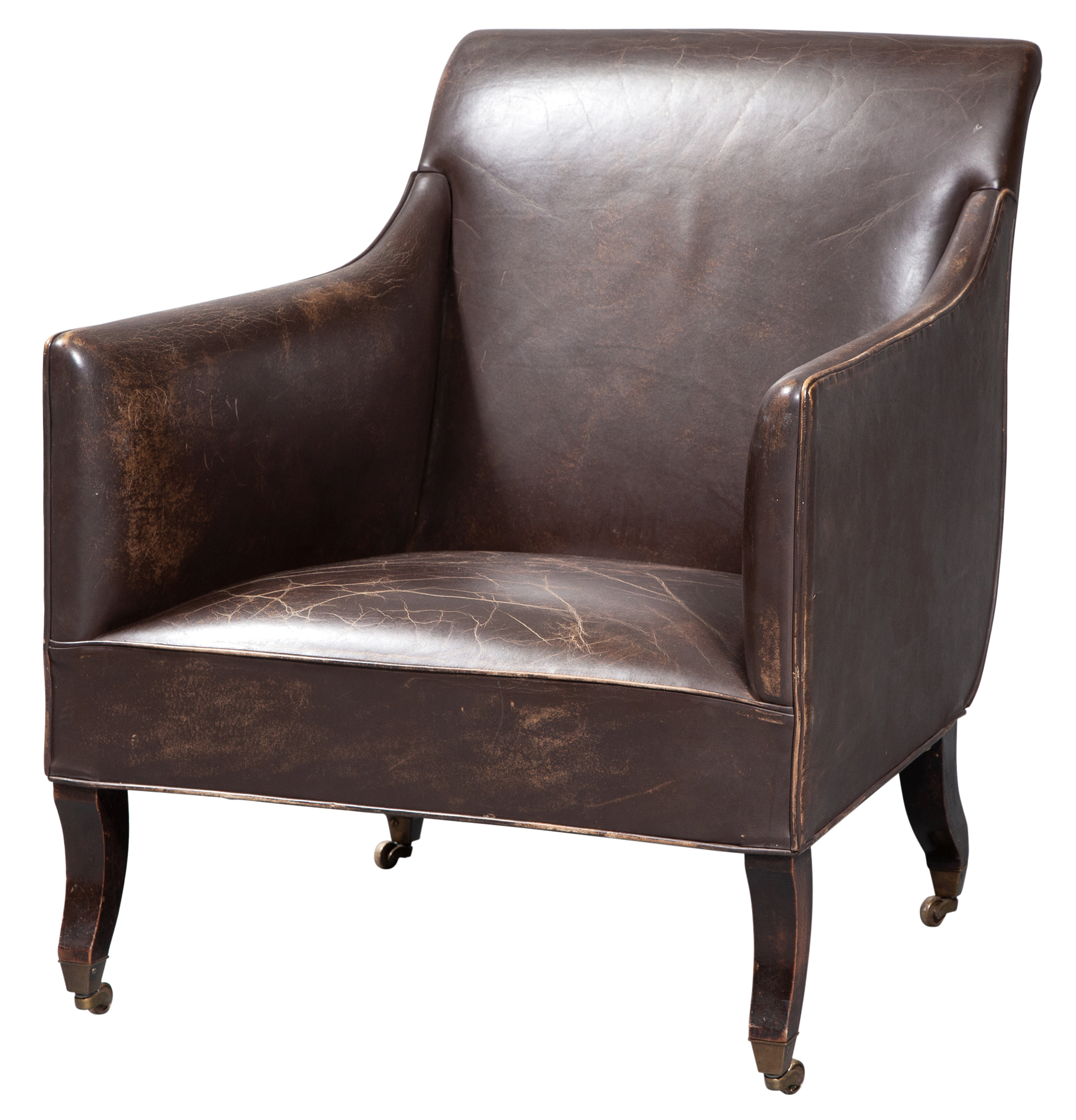 Lot image - Regency Brown Leather-Upholstered Stained Beechwood Bergère