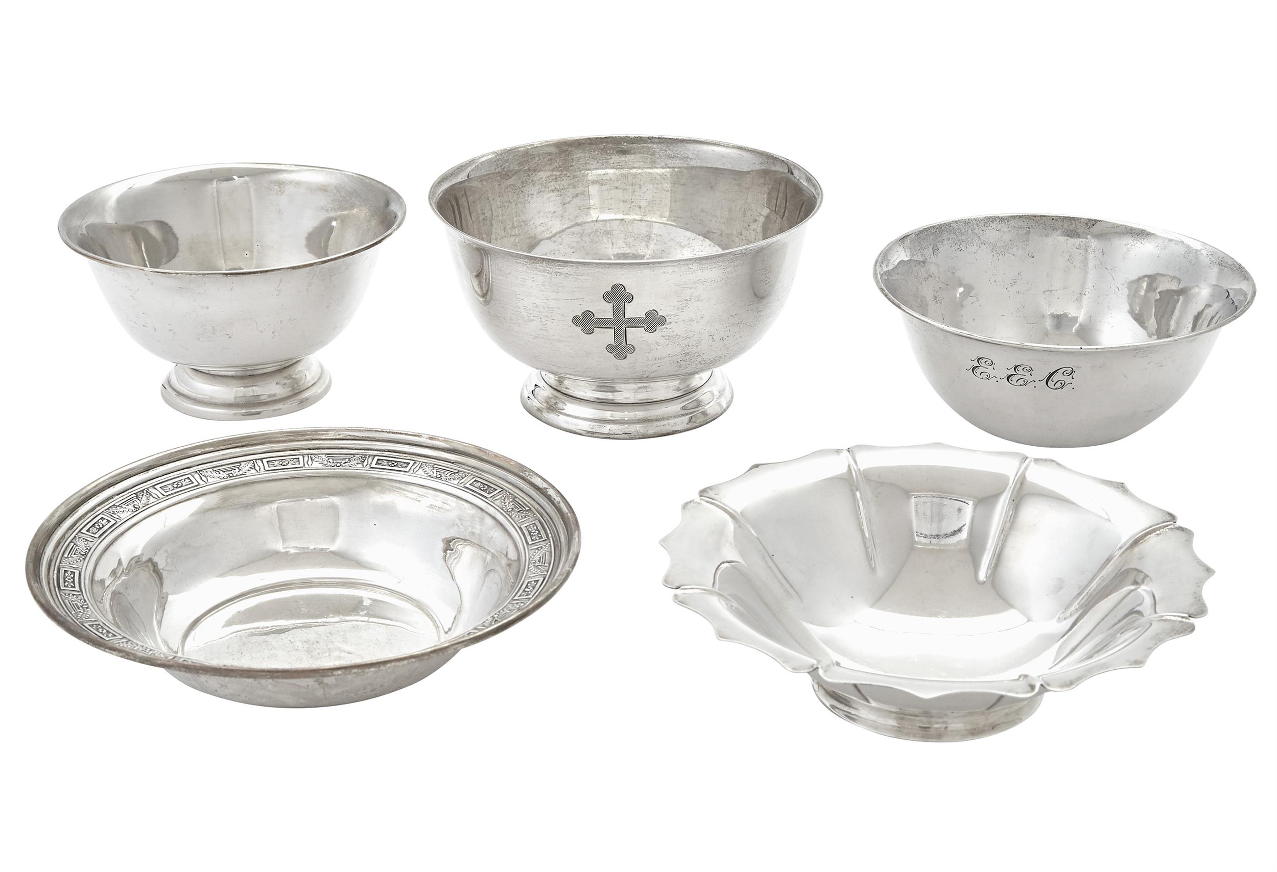 Lot image - Five American Sterling Silver Bowls