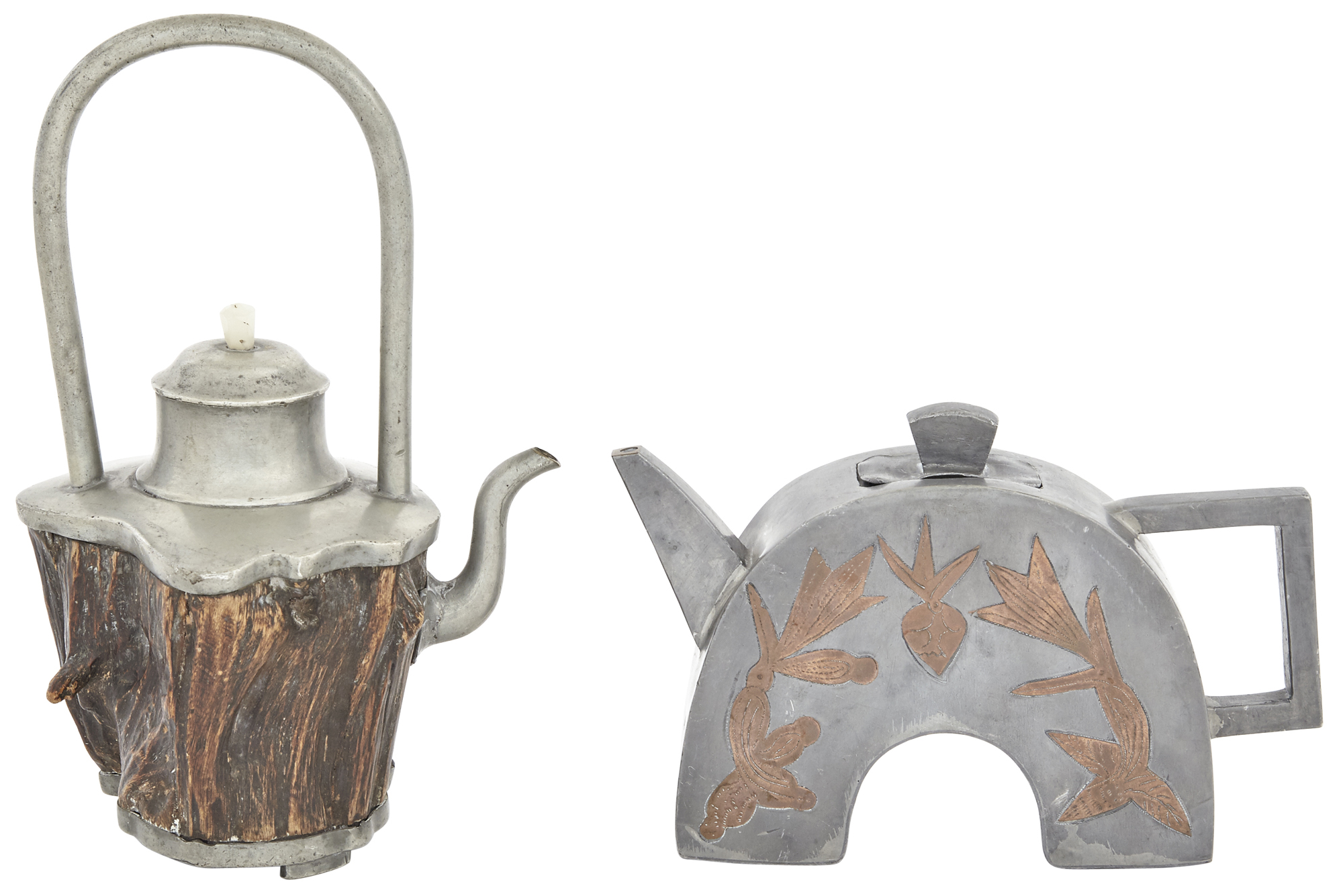 Lot image - Two Chinese Pewter-Encased Teapots