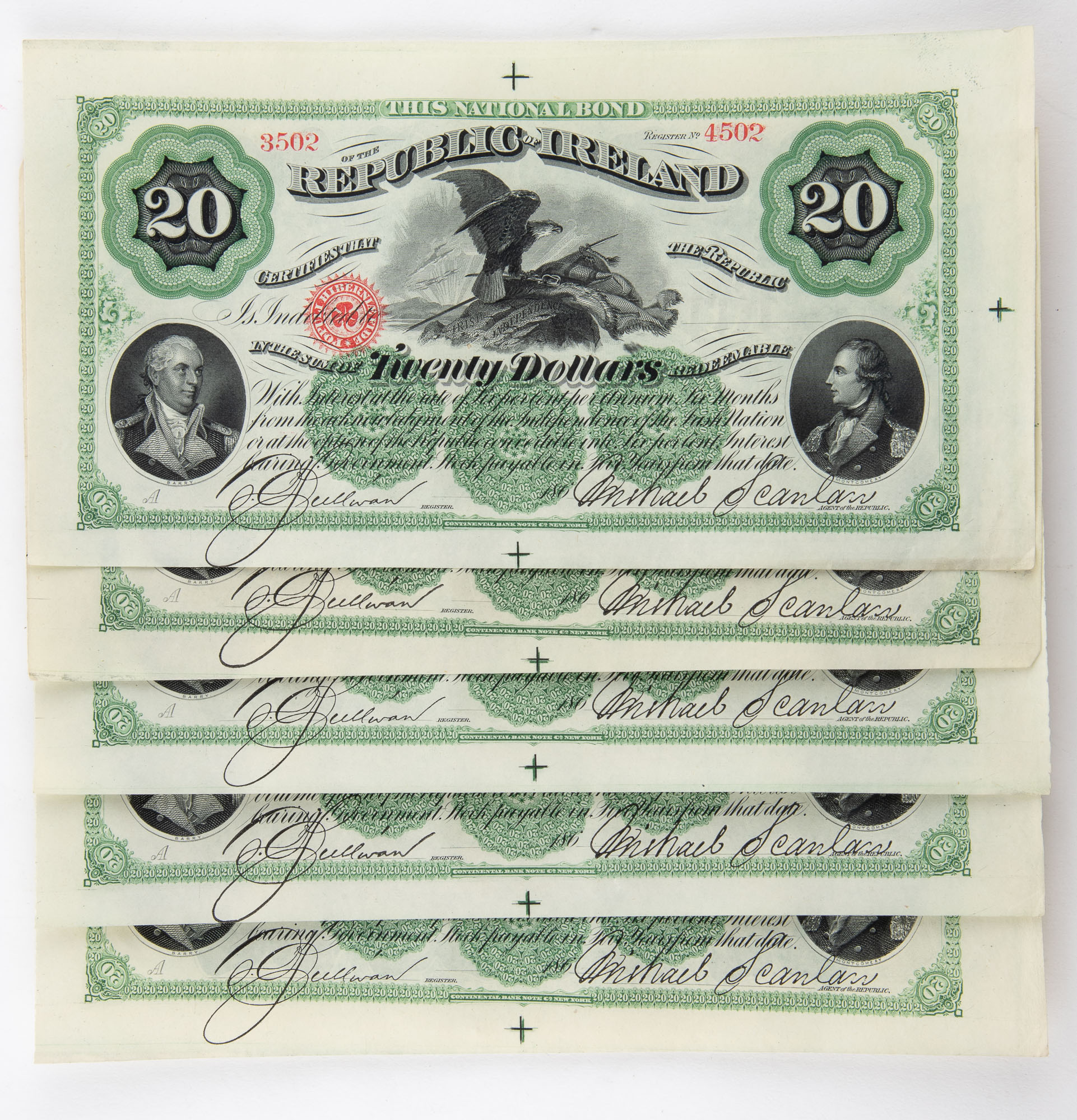 Lot image - Republic of Ireland Fenian Brotherhood Twenty Dollar Bonds