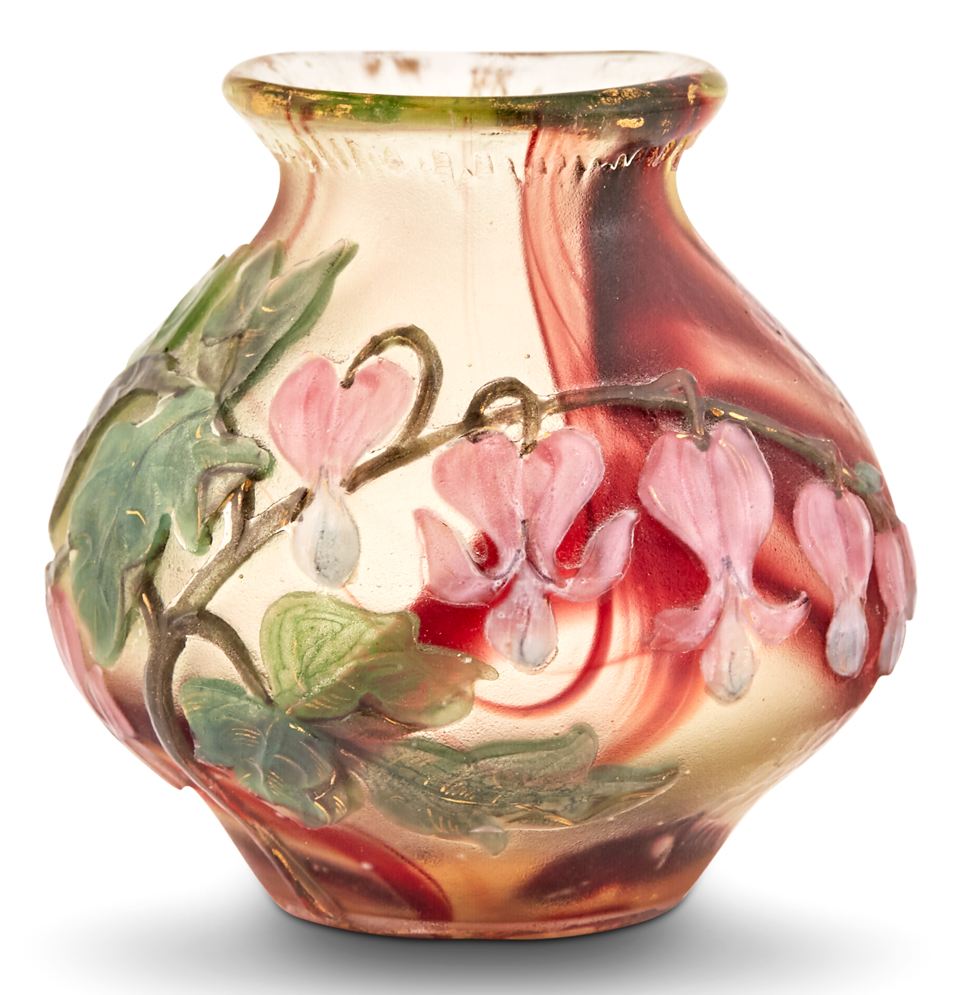 Lot image - Burgun, Schverer & Cie. (Desiré Christian) Art Nouveau Acid-Etched, Wheel-Carved and Internally Decorated Cameo Glass Cabinet Vase