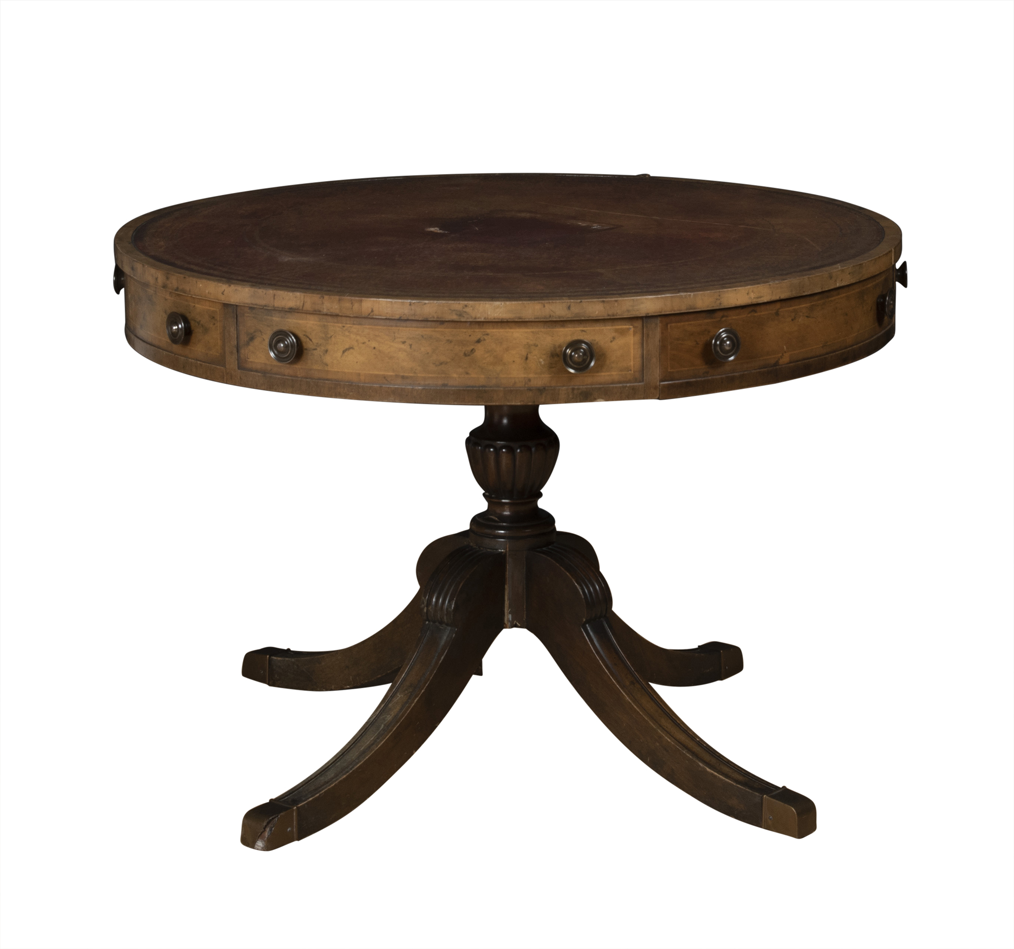 Lot image - George III Style Leather-Inset Mahogany Drum Table