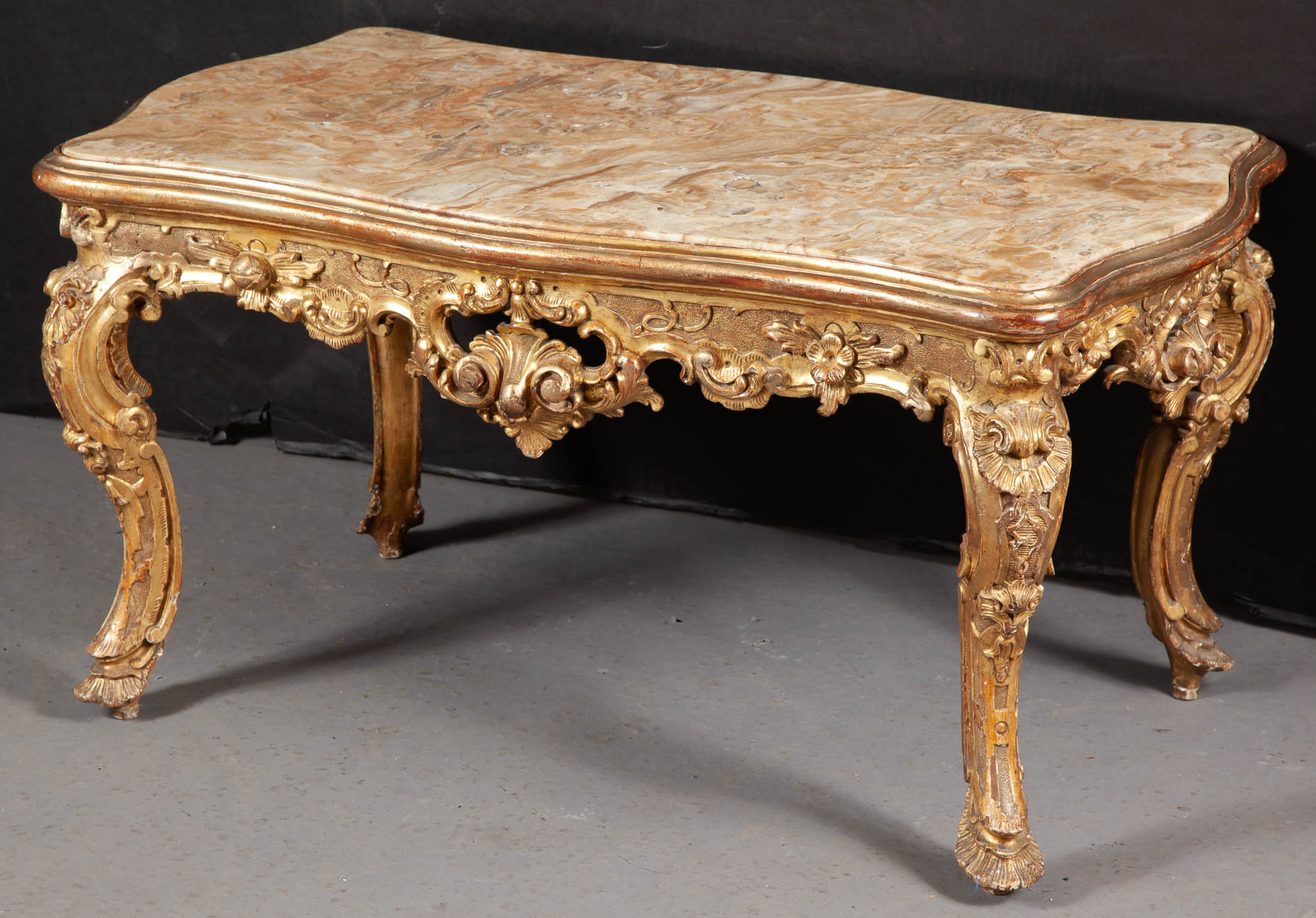 Lot image - Rococo Style Giltwood and Marble Low Table