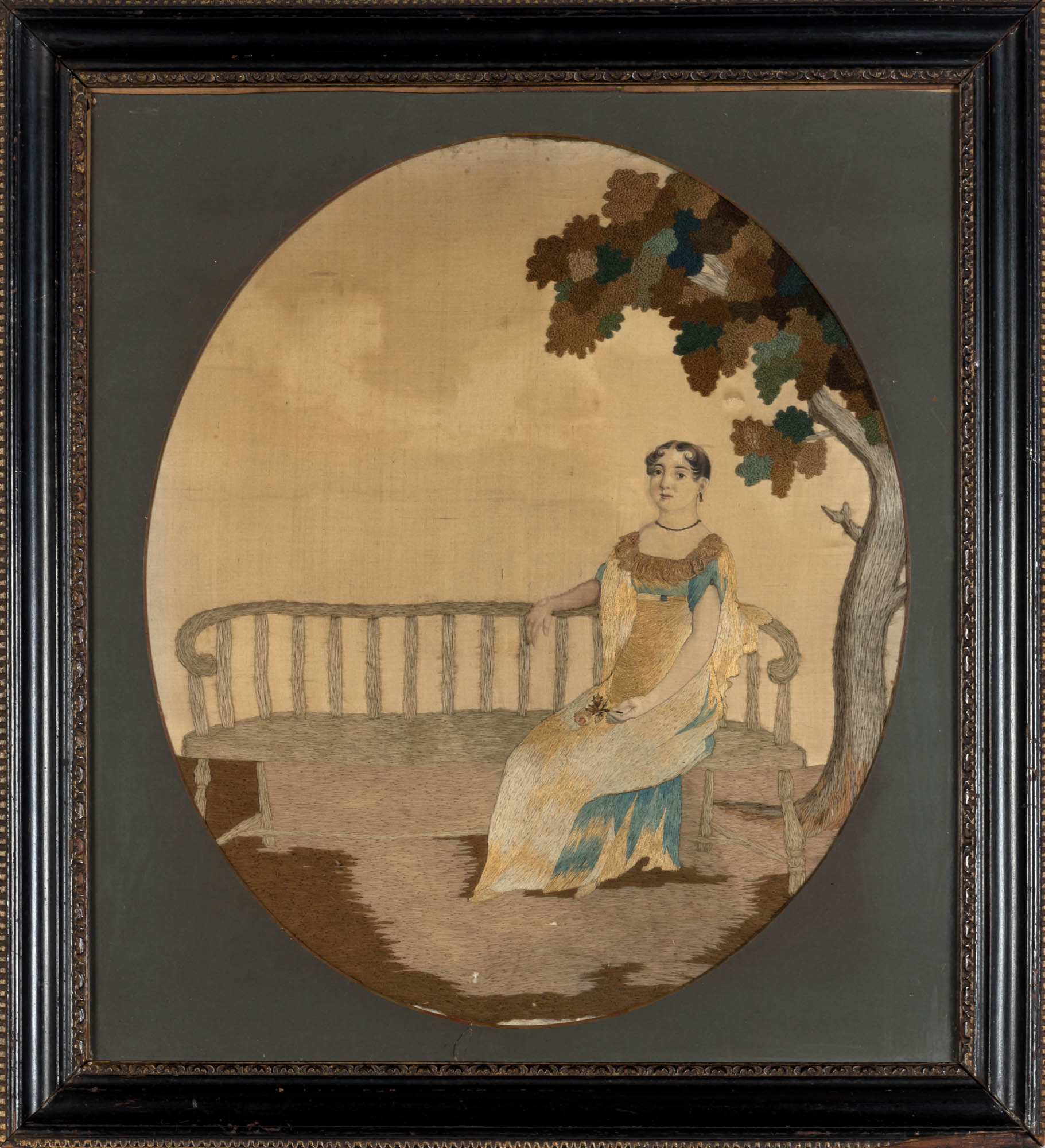 Lot image - Silk and Wool-on-Linen Picture