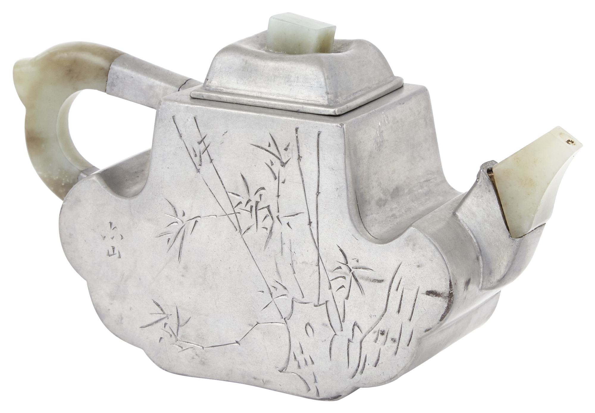 Lot image - A Chinese Pewter-Encased Yixing Teapot