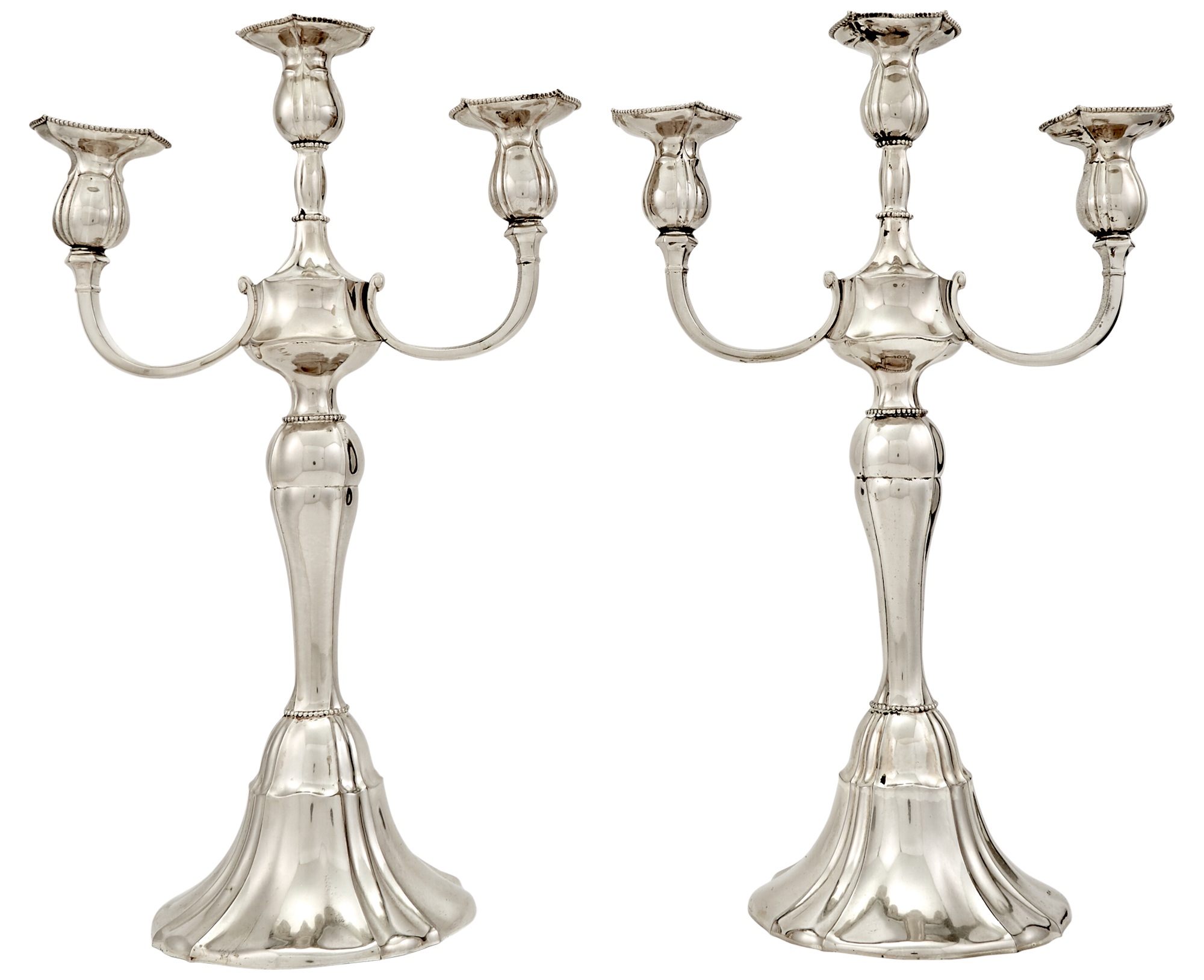 Lot image - Pair of Continental Silver Three-Light Candelabra