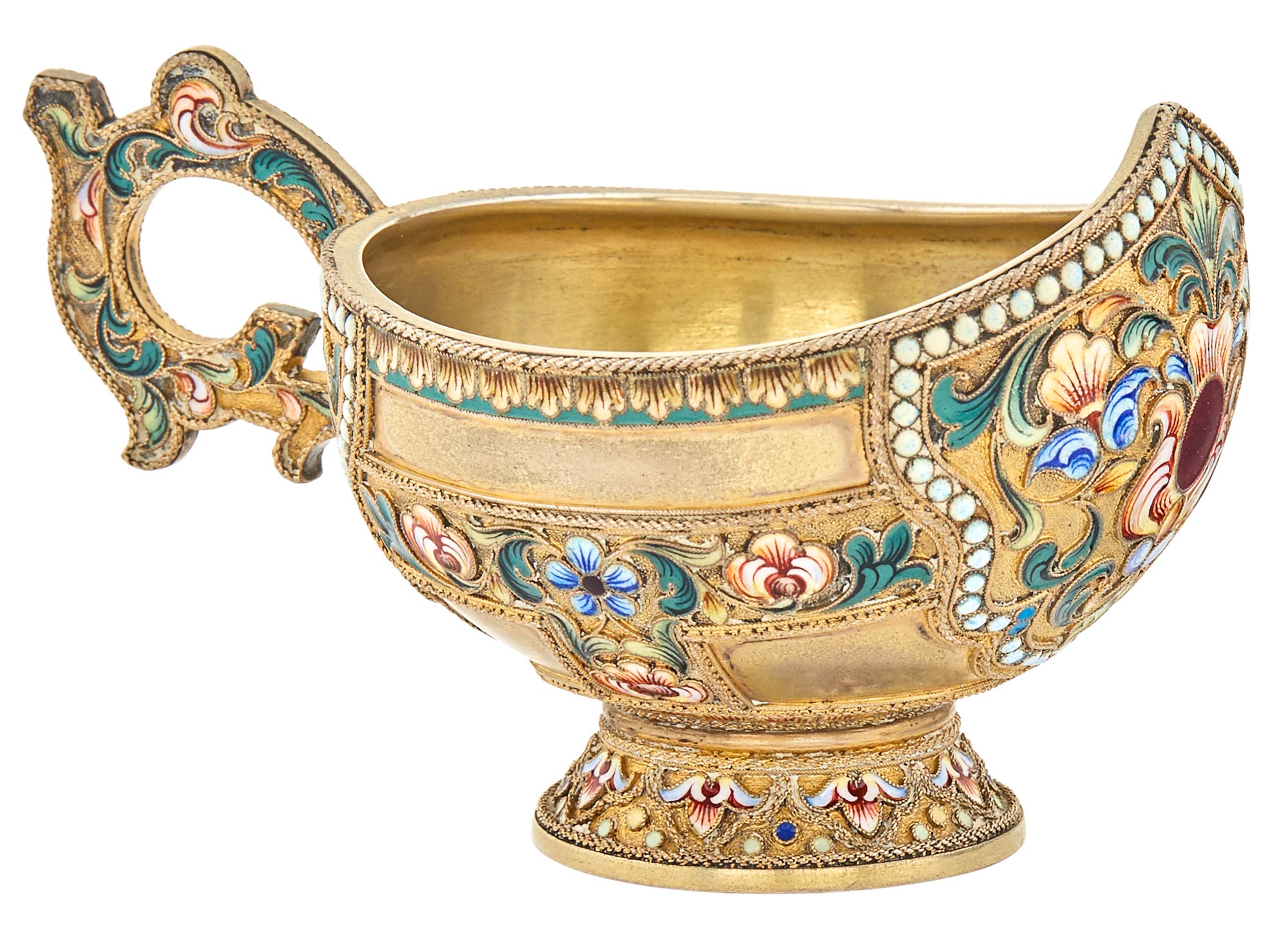 Lot image - Russian Silver-Gilt and Cloisonné Enamel Small Kovsh