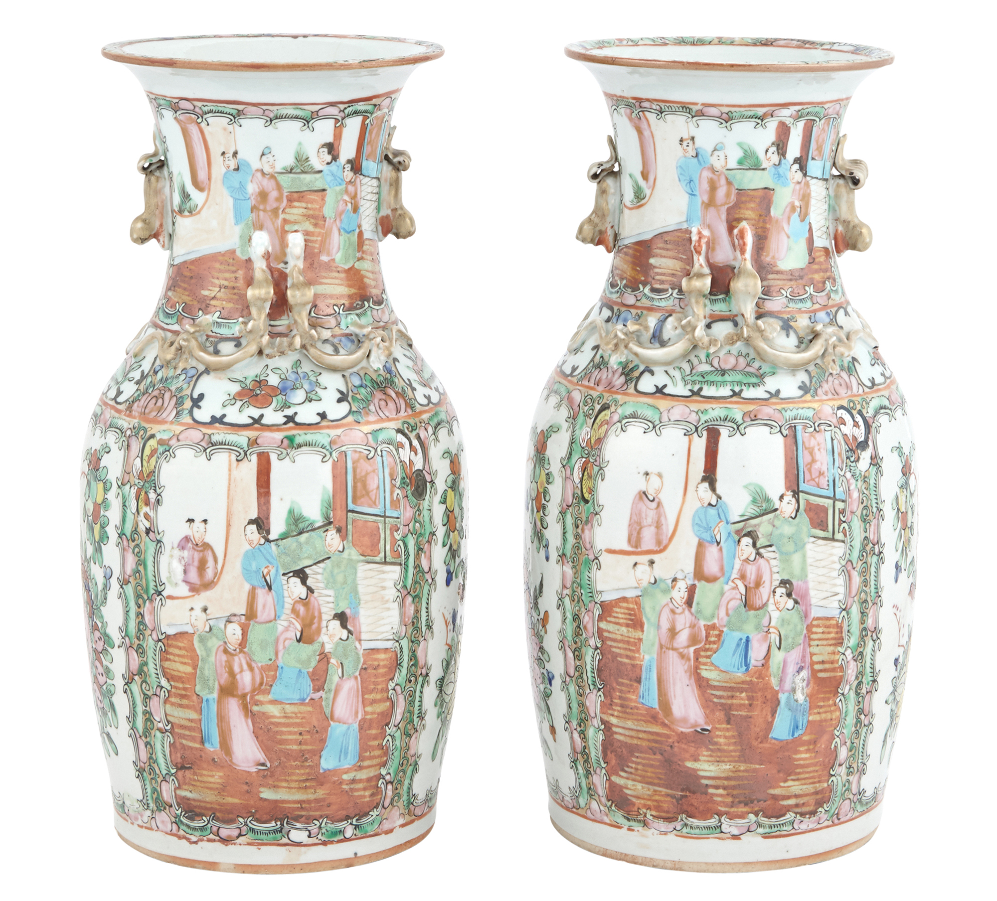 Lot image - Pair of Canton Rose Medallion Porcelain Vases