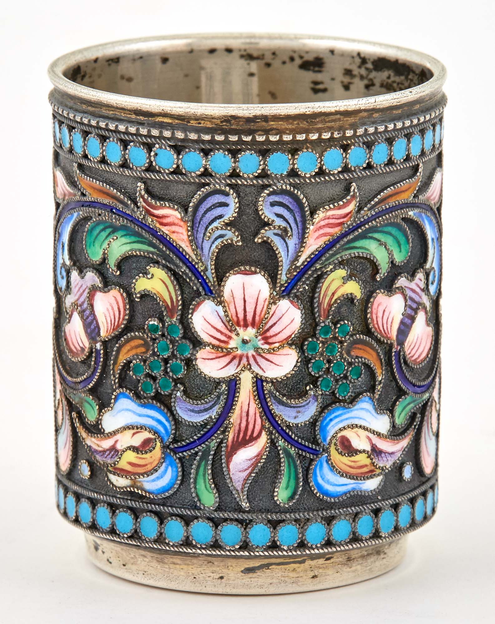 Lot image - Russian Silver and Cloisonné Enamel Beaker