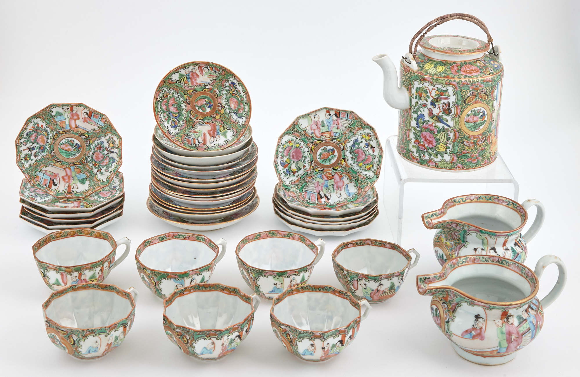 Lot image - Assembled Canton Rose Medallion Porcelain Tea Service