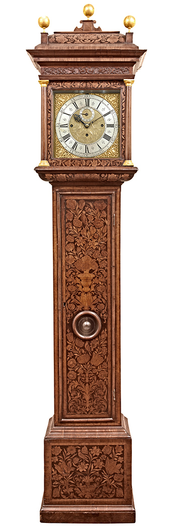 Lot image - William and Mary Marquetry Walnut Tall Case Clock