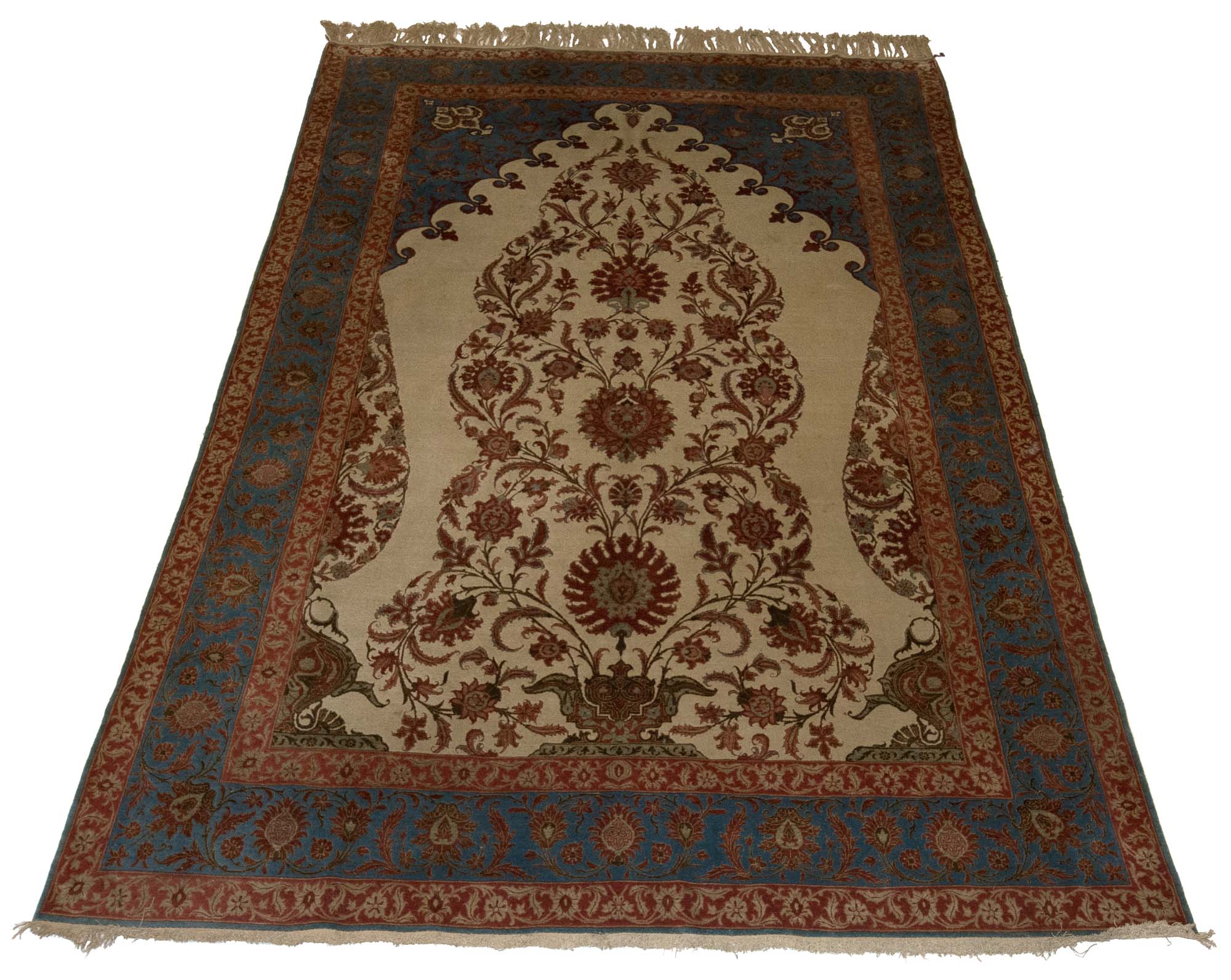 Lot image - Wool and Silk Qum Prayer Carpet