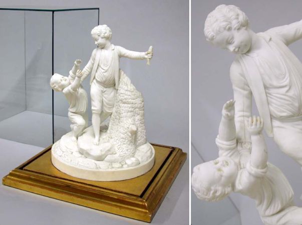 Lot image - Porcelain Figure Group in a Glass Case