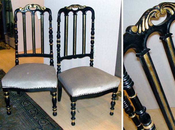 Lot image - Pair of Victorian Revival Ebonized Side Chairs