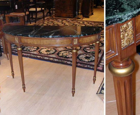 Lot image - Louis XVI Style Marble Top Mahogany Demilune Console