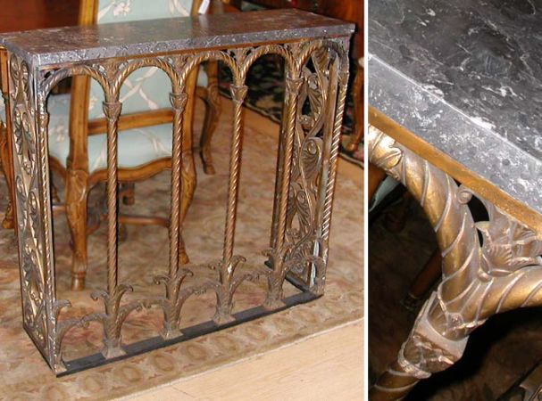 Lot image - Art Deco Style Marble Top Iron Console