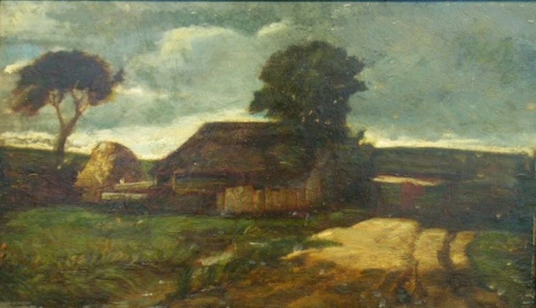 Lot image - Manner of Charles Francois Daubigny FARM IN A LANDSCAPE UNDER DARKENING SKIES
