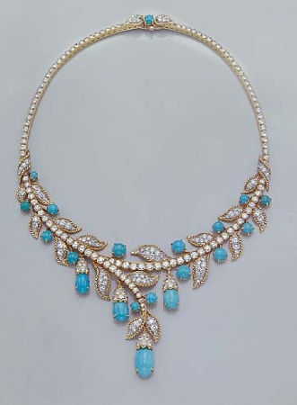 Lot image - Turquoise and Diamond Necklace