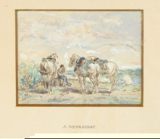 Lot image - Jules Jacques Veyrassat French, 1828-1893 DRAY HORSES and HAY MAKING: TWO