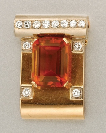 Lot image - Gold, Citrine and Diamond Brooch