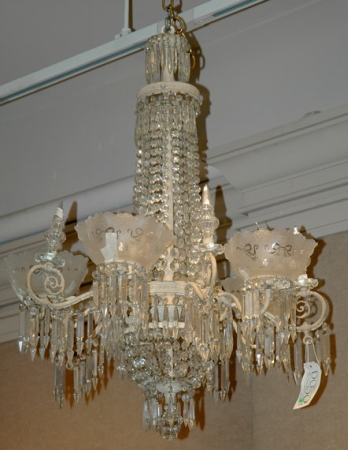 Lot image - Neoclassical Style Patinated-Metal and Glass Nine-Light Chandelier