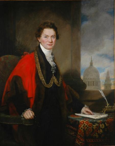 Lot image - Samuel Drummond British, 1765-1844 Portrait of John Thomas Thorp, Lord Mayor of London with Saint Pauls Cathedral in the Background