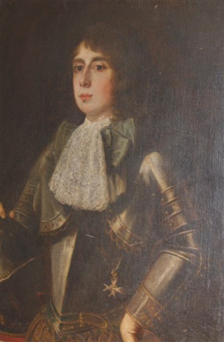 Lot image - Italian School 17th Century Portrait of a Knight in Armour Wearing the Cross of the Order of Malta