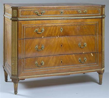 Lot image - Continental Neoclassical Gilt-Bronze Mounted Parcel Gilt Walnut Commode
