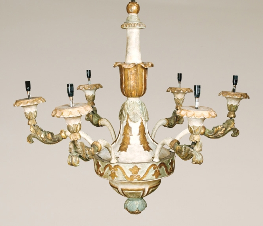 Lot image - Italian Rococo Style Painted and Parcel Gilt Chandelier
