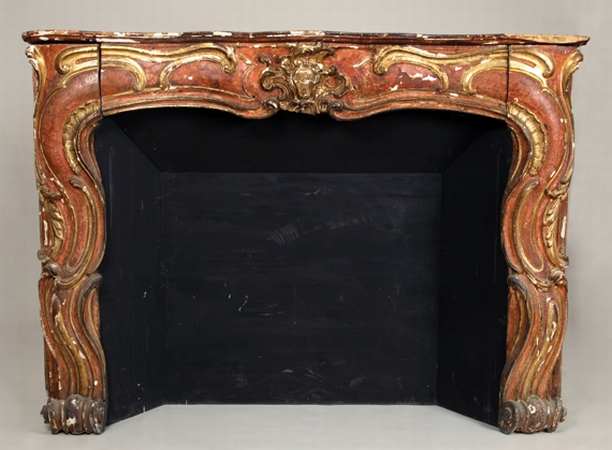 Lot image - Provincial Louis XV Painted and Parcel Gilt Mantel