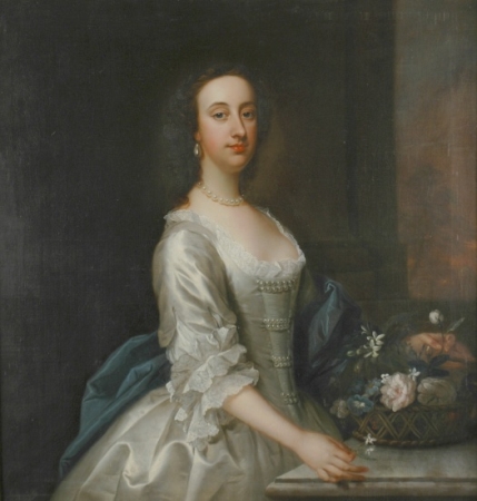 Lot image - Circle of Thomas Hudson Lady in a White Satin Dress