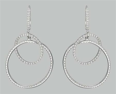Lot image - Pair of White Gold and Diamond Hoop Pendant-Earrings