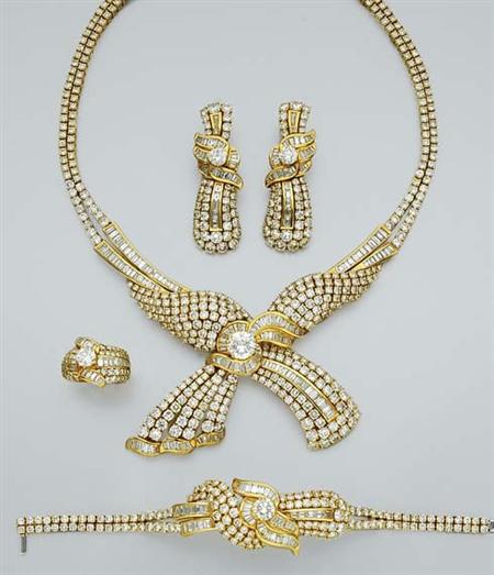 Lot image - Suite of Gold and Diamond Jewelry