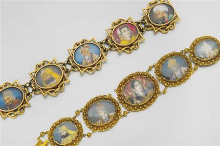 Lot image - Two Antique Gold and Portrait Miniature Bracelets