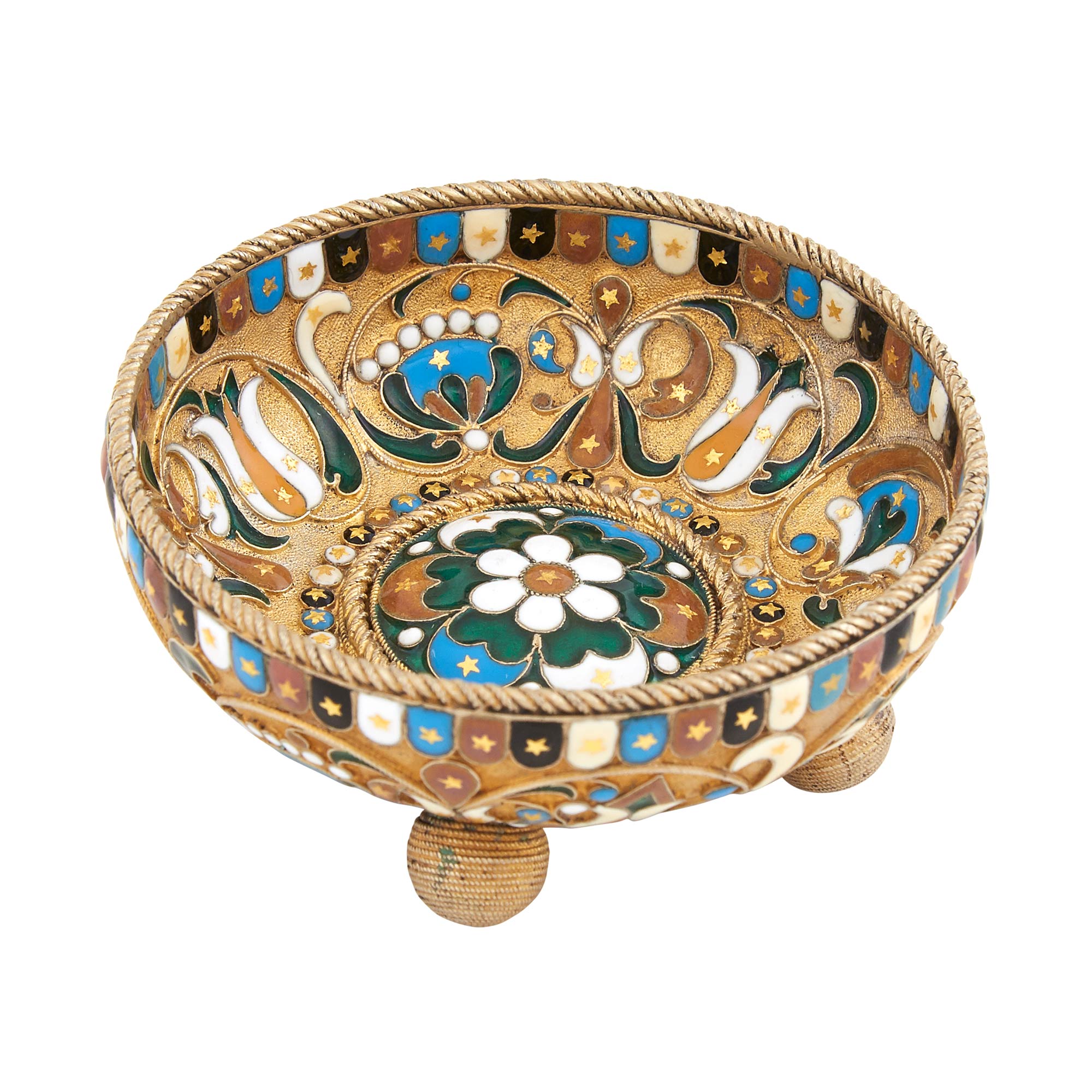 Lot image - Russian Silver-Gilt and Cloisonné Enamel Bowl