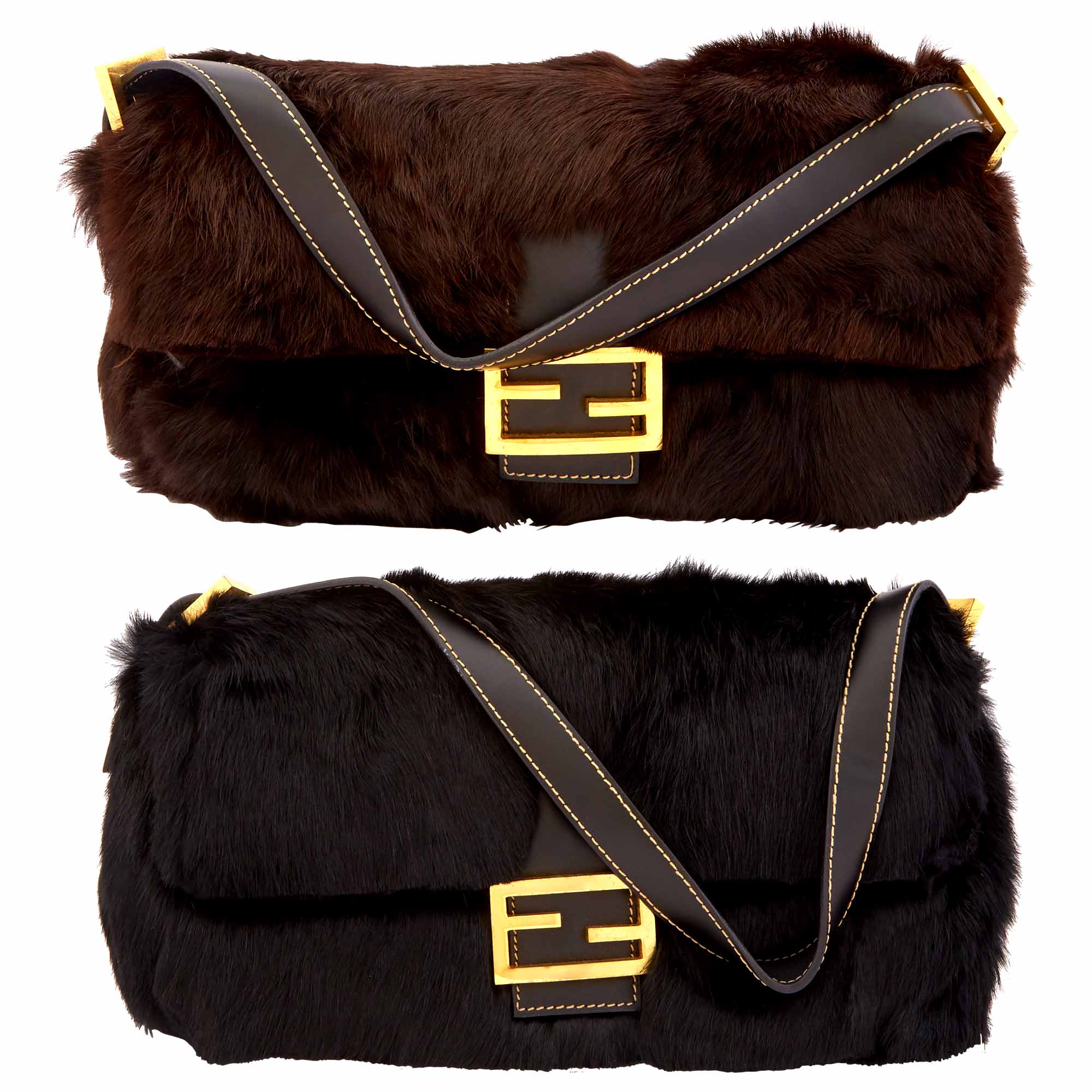 Lot image - Fendi Two Fur Baguette Bags