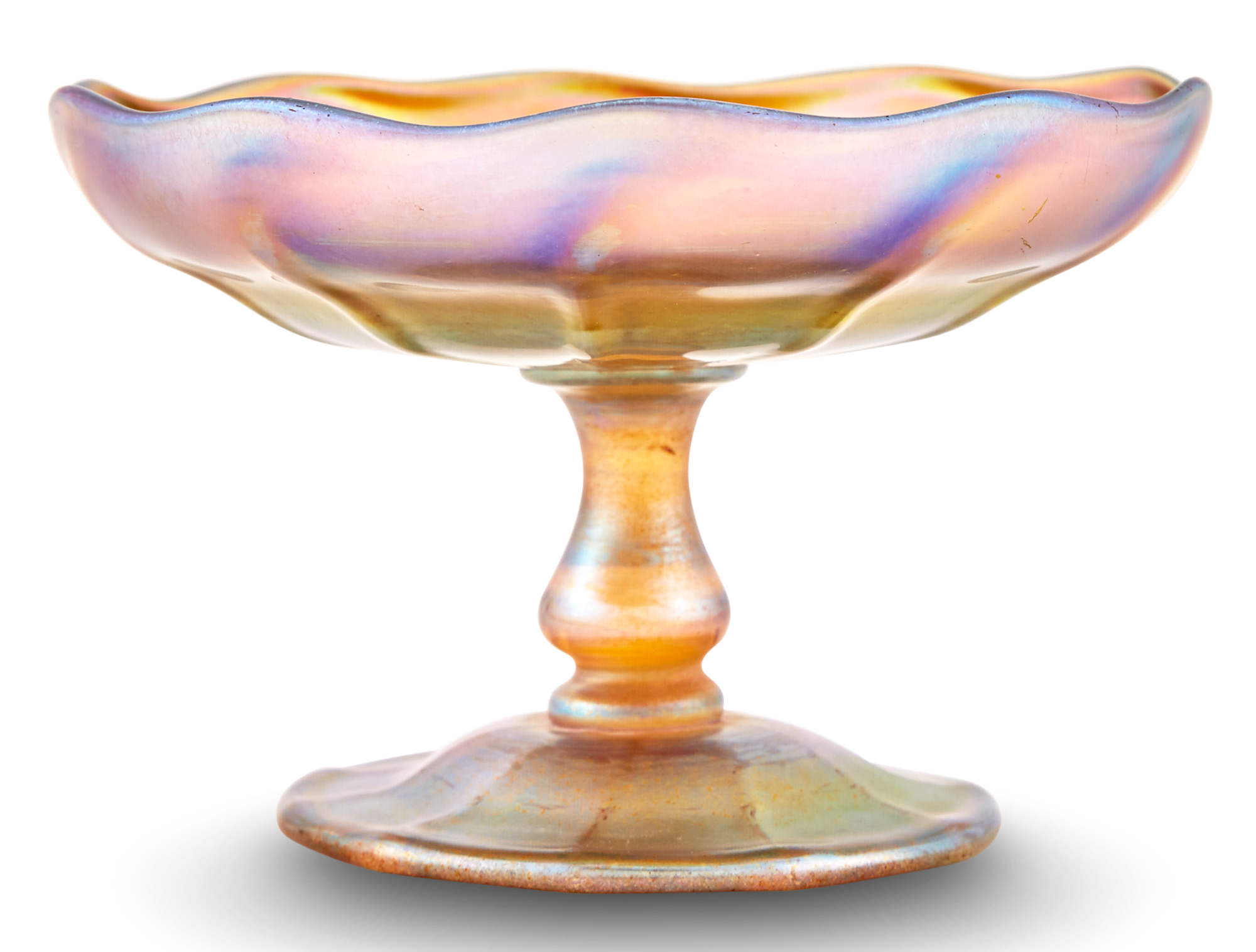 Lot image - Tiffany Gold Favrile Ribbed Glass Low Compote