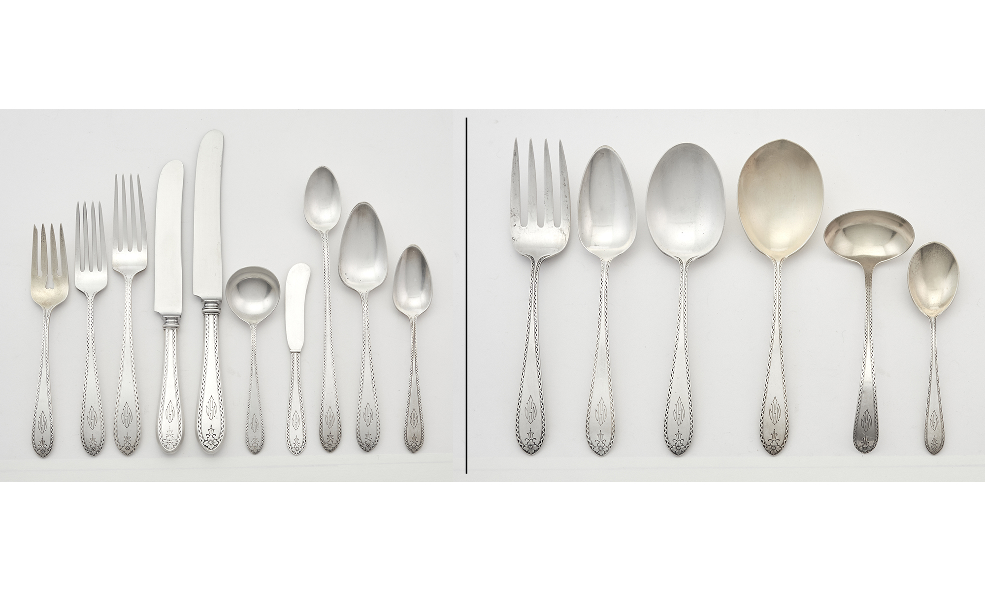 Lot image - Gorham Sterling Silver Plain Engraved Pattern Part Flatware Service