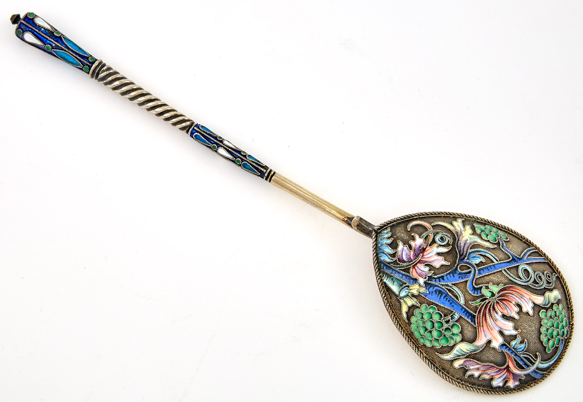 Lot image - Russian Silver and Cloisonné Enamel Spoon