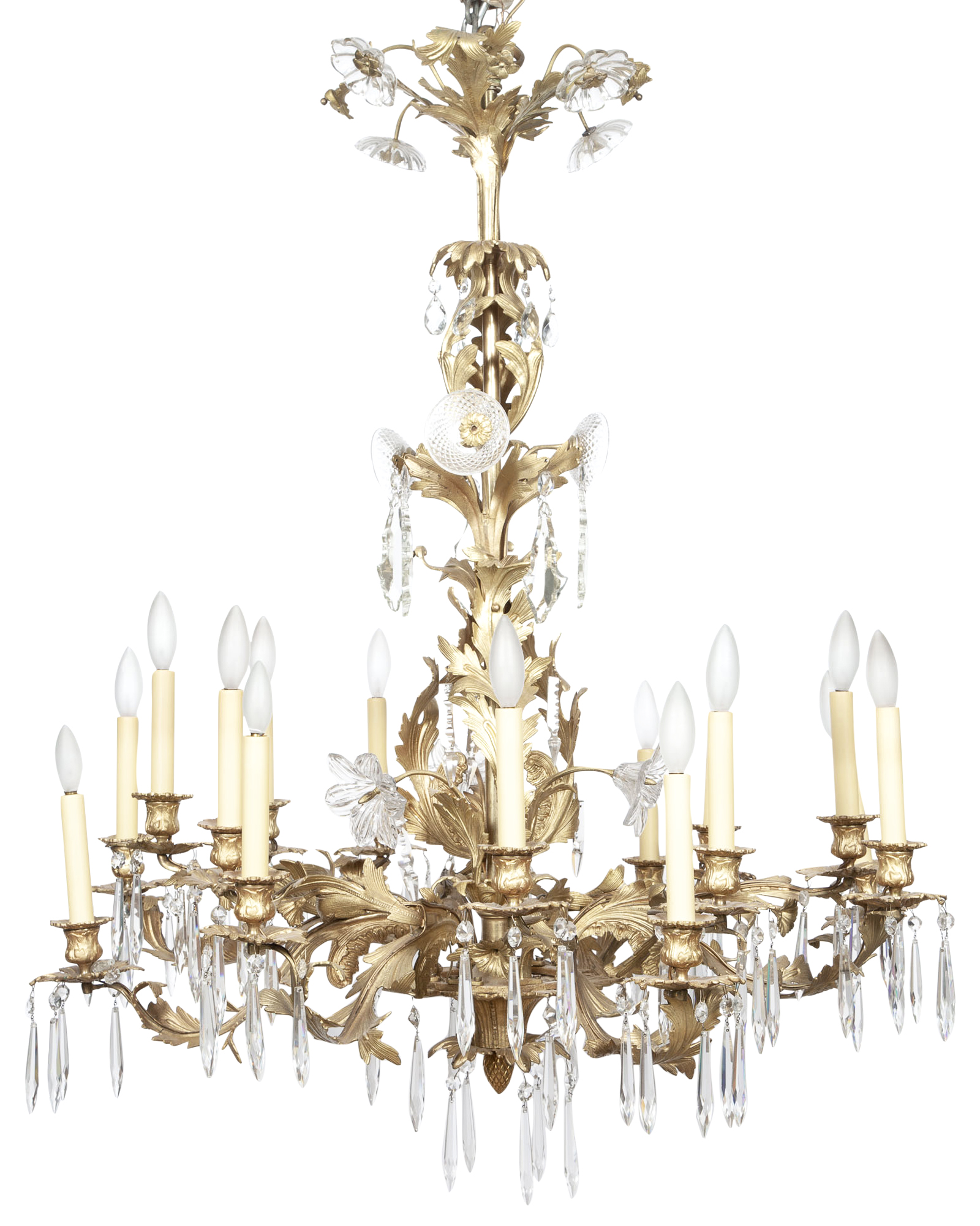 Lot image - Louis XV Style Gilt-Metal and Glass Sixteen-Light Chandelier