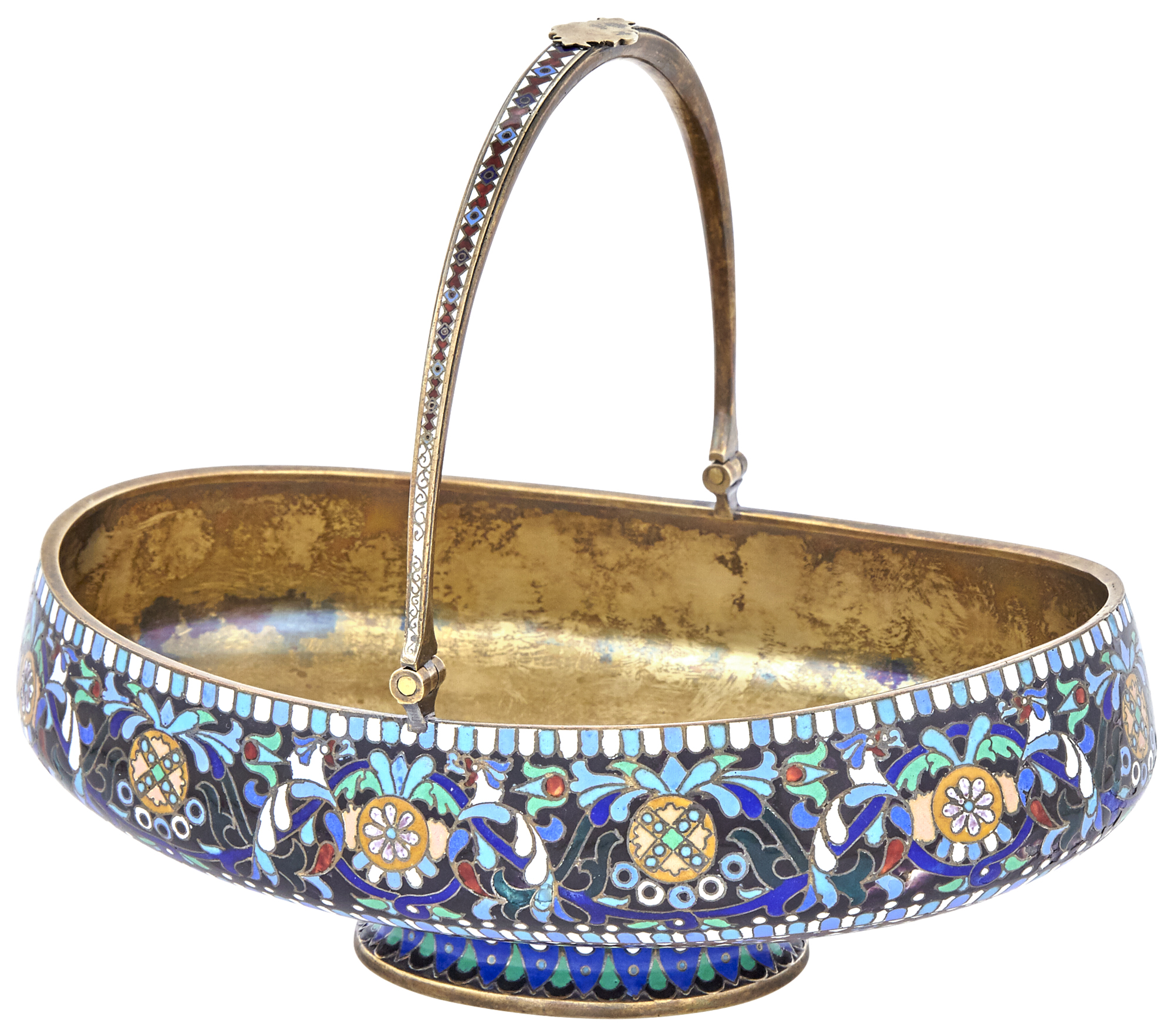 Lot image - Russian Silver-Gilt and Champlevé Enamel Basket