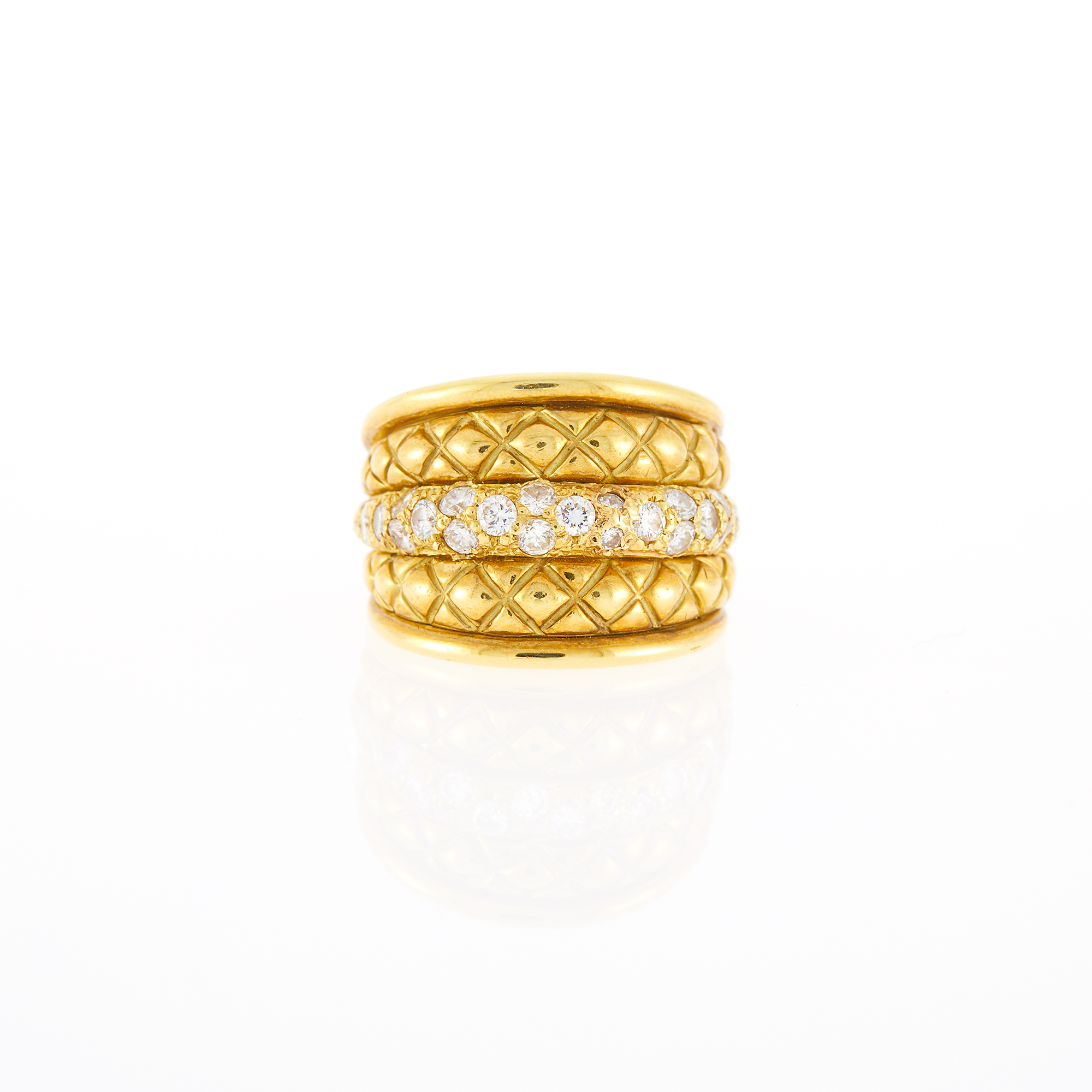 Lot image - Wide Gold and Diamond Ring
