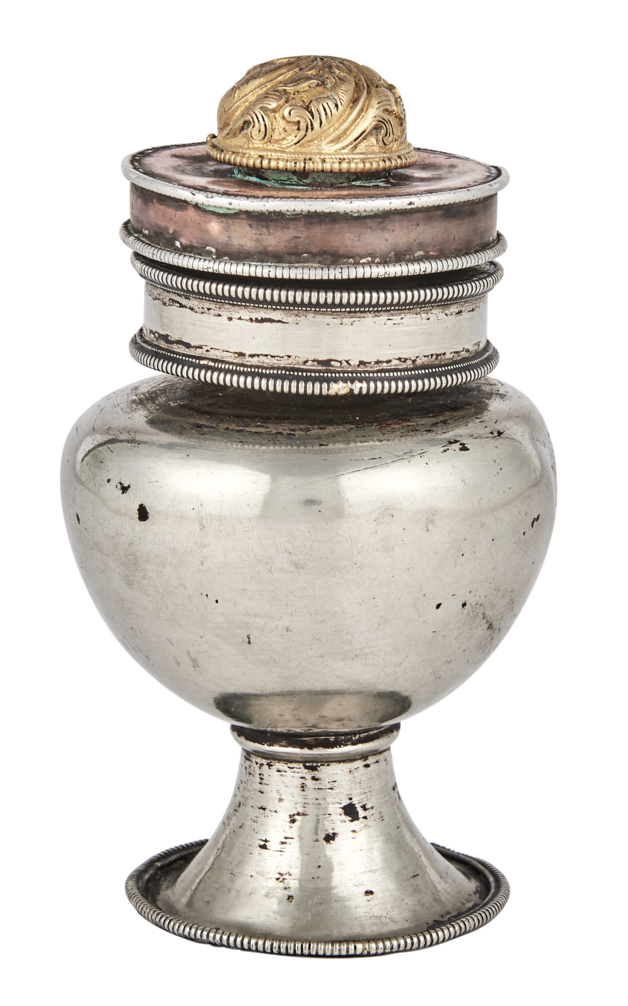 Lot image - A Tibetan Silver Ritual Vessel