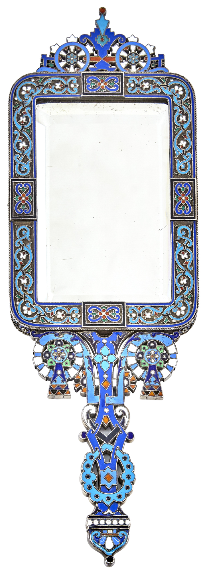 Lot image - Russian Silver-Gilt and Cloisonné Enamel Hand Mirror