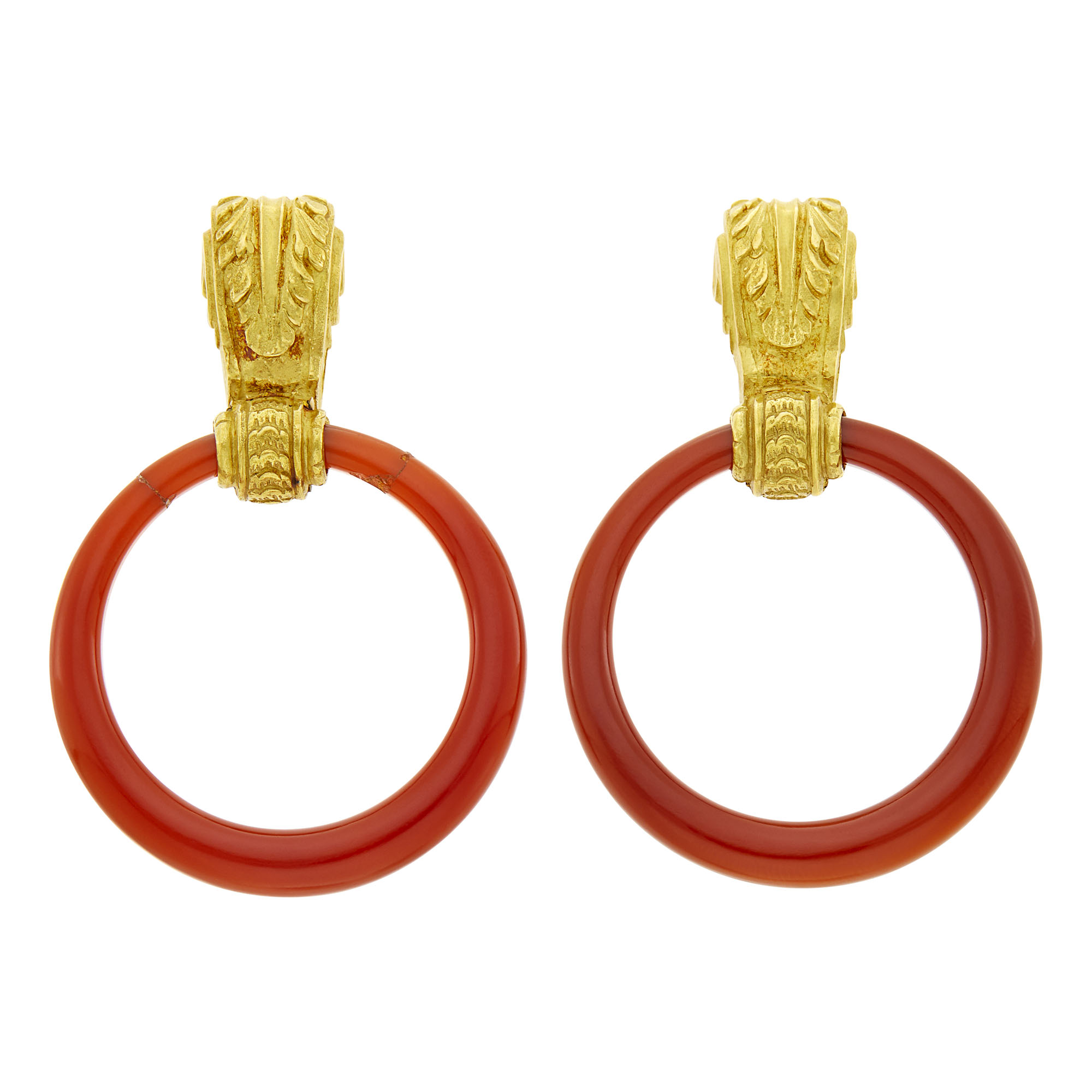 Lot image - Bulgari Pair of Gold and Carnelian Hoop Earclips