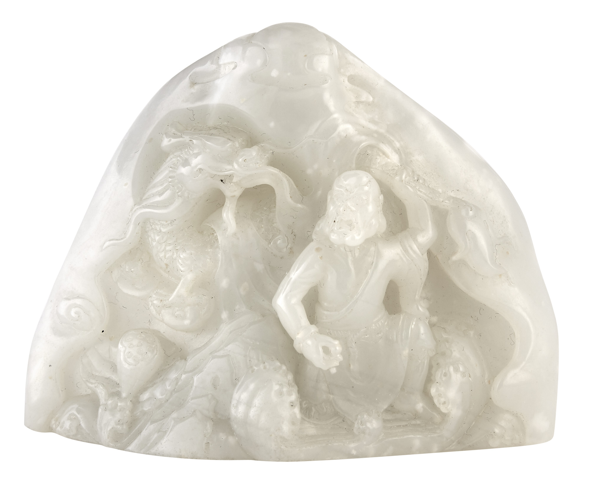 Lot image - Chinese White Jade Carving of an Immortal and Dragon