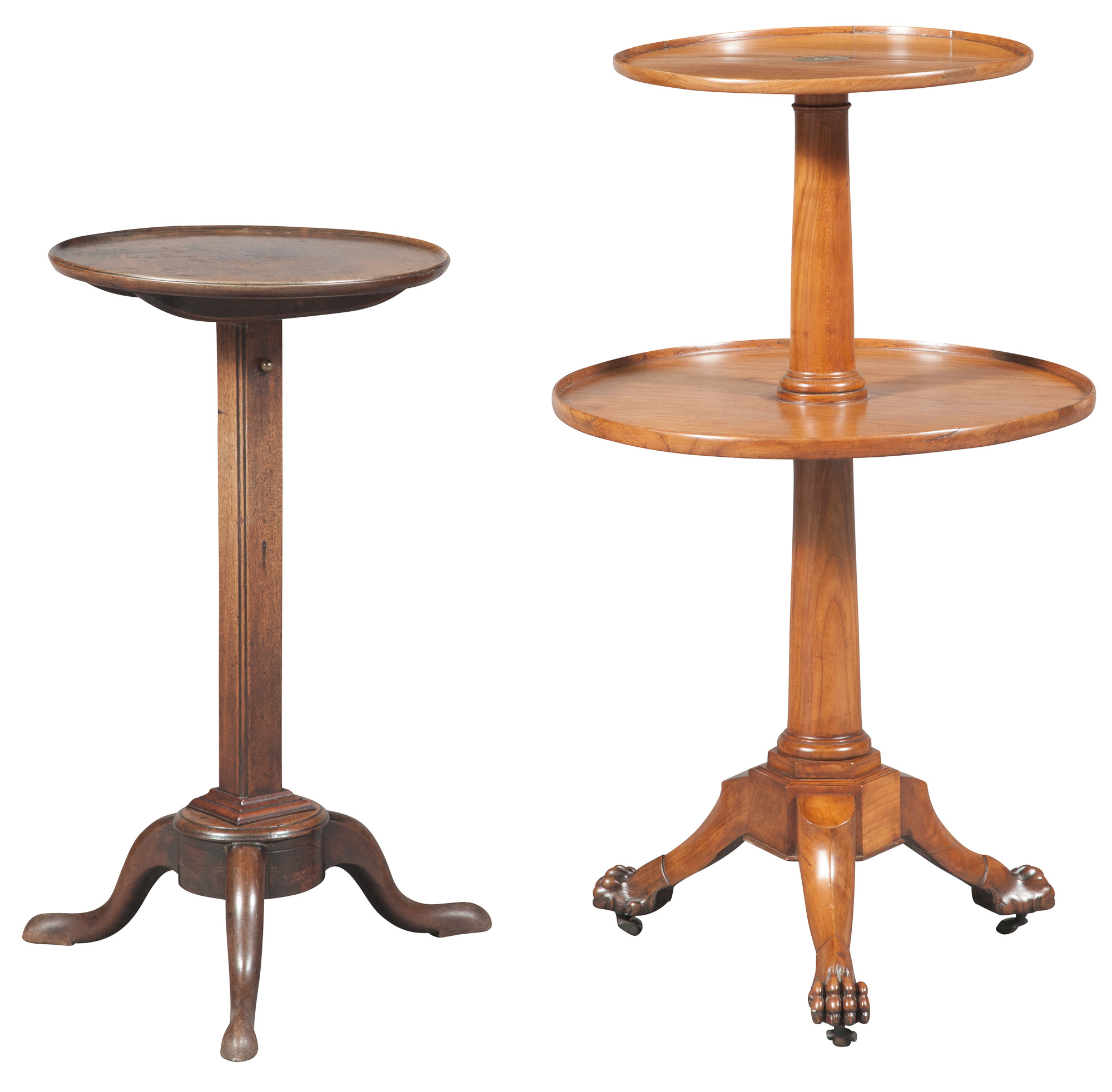 Lot image - Louis XVI Mahogany Adjustable Gueridon; Together with a Continental Fruitwood Two-Tier Table