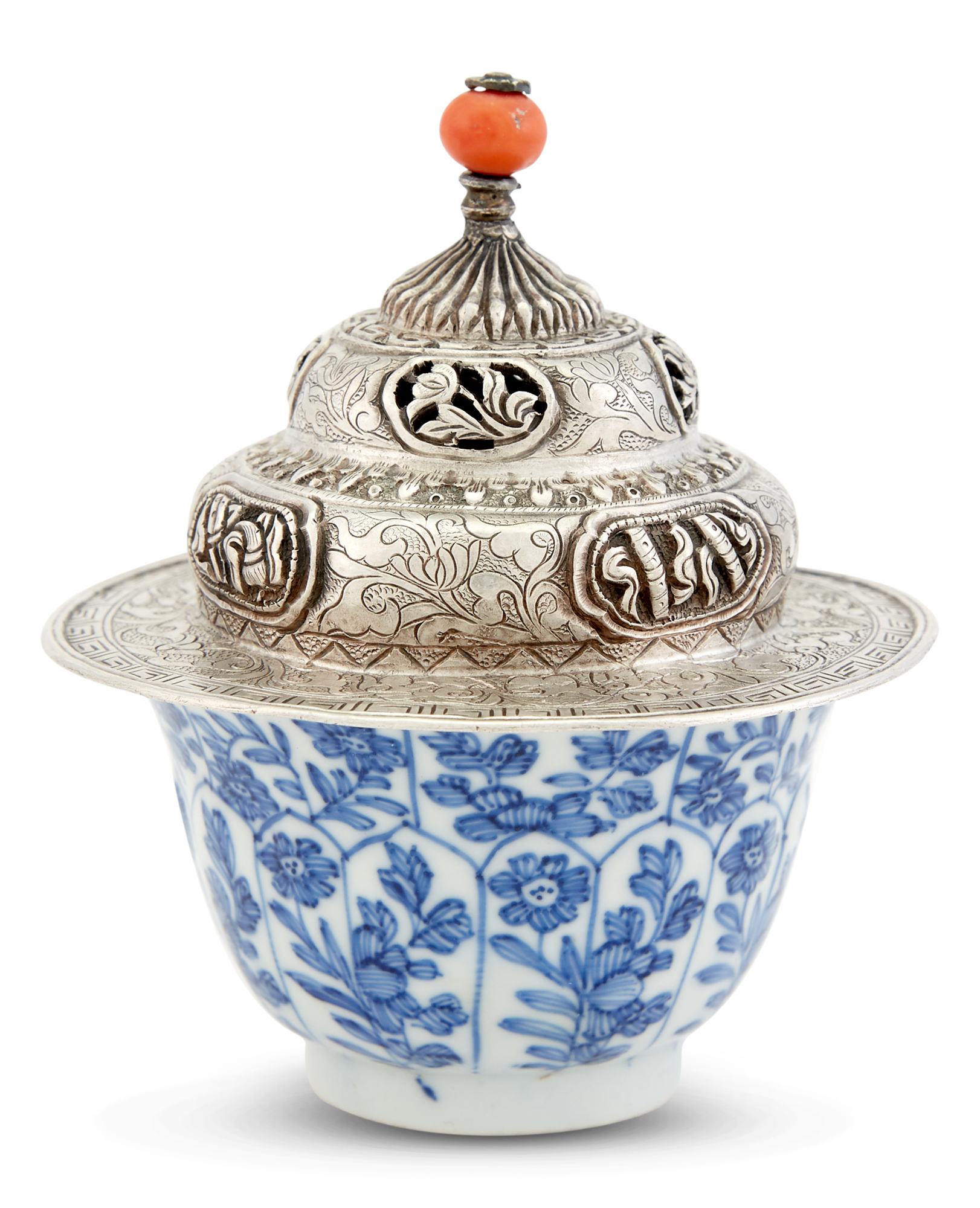 Lot image - A Tibetan Pierced Silver Cover