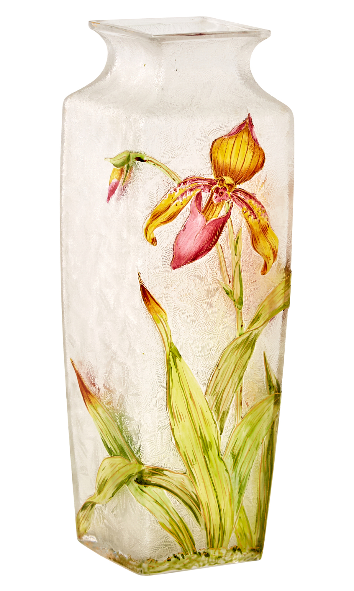 Lot image - French Art Nouveau Acid-Etched, Enameled and Gilt Glass Vase